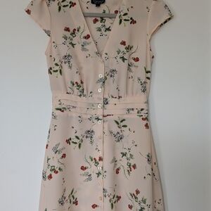 Topshop Pink Red V-Neck Flutter Sleeve Midi Dress